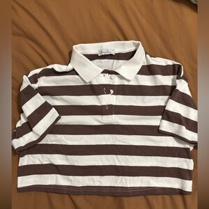 Brown and White Polo Style Cropped Tee